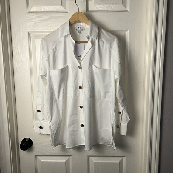 Magaschoni White Gold Button Up Lightweight Oversize Casual Shirt Size XS - Picture 2 of 8